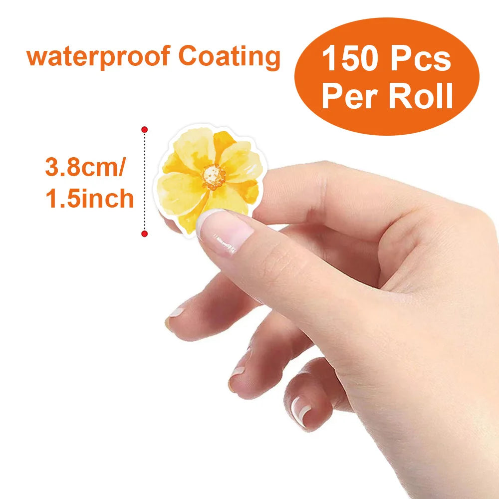 150pcs/roll Colorful Flowers Stickers 3.8cm/1.5inch Party Gift Decoration Label Scrapbook Stationery Stickers