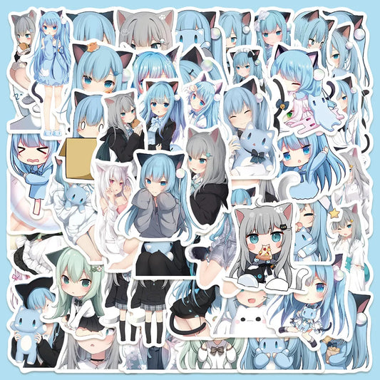 50pcs Cute Cat Girl Stickers for Helmets, Walls, DIY Decoration Wholesale
