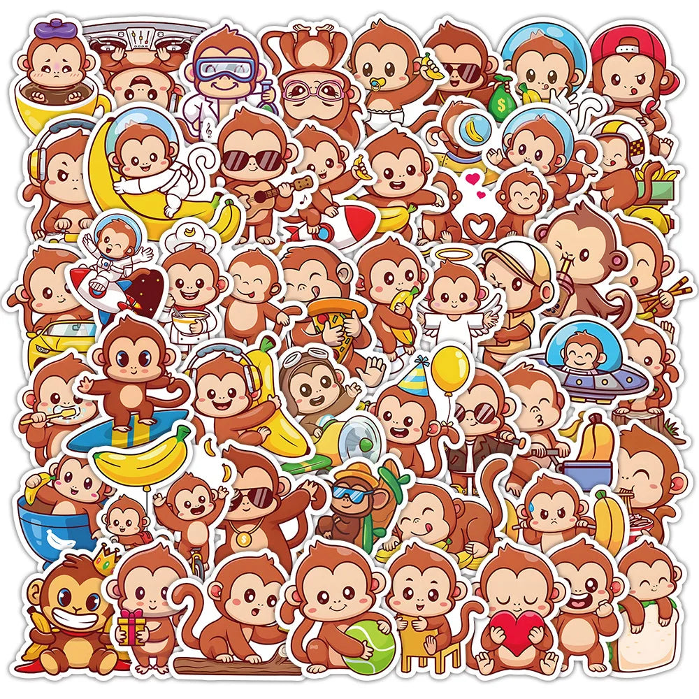 10/30/50PCS Cute Monkey Stickers Animal Cartoon Stciekrs Graffiti DIY Scrapbook Luggage Laptop Phone Car Bike Decals Kids Toy