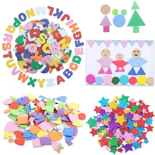 Self Adhesive Mini Geometry Shape EVA Foam Stickers Kids DIY Art Craft Glitter Stars Letter Preschool Stickers Assorted Color