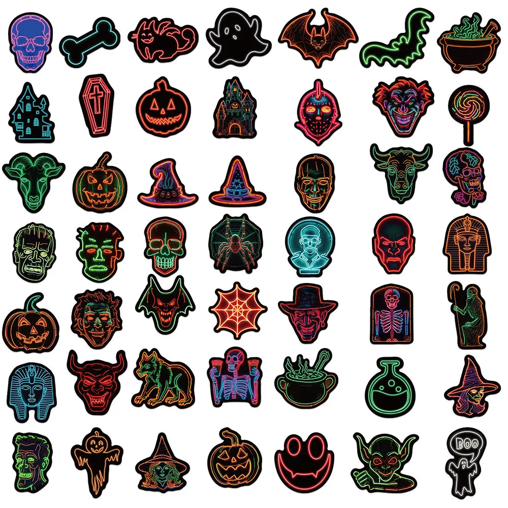 10/30/50PCS Cool Horror Monster Neon Light Stickers Graffiti Halloween Decoration Wall Decal DIY Luggage Phone Laptop Bike Toys