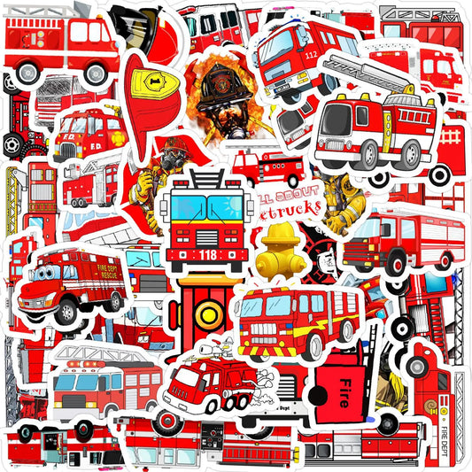 50pcs Cartoon Fire Extinguishing Graffiti Stickers for Helmet, Wall, DIY Decoration