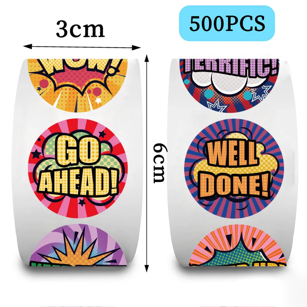 500pcs Cute Reward Stickers Roll with Word Motivational Stickers for School Teacher Kids Student Stationery Stickers Kids