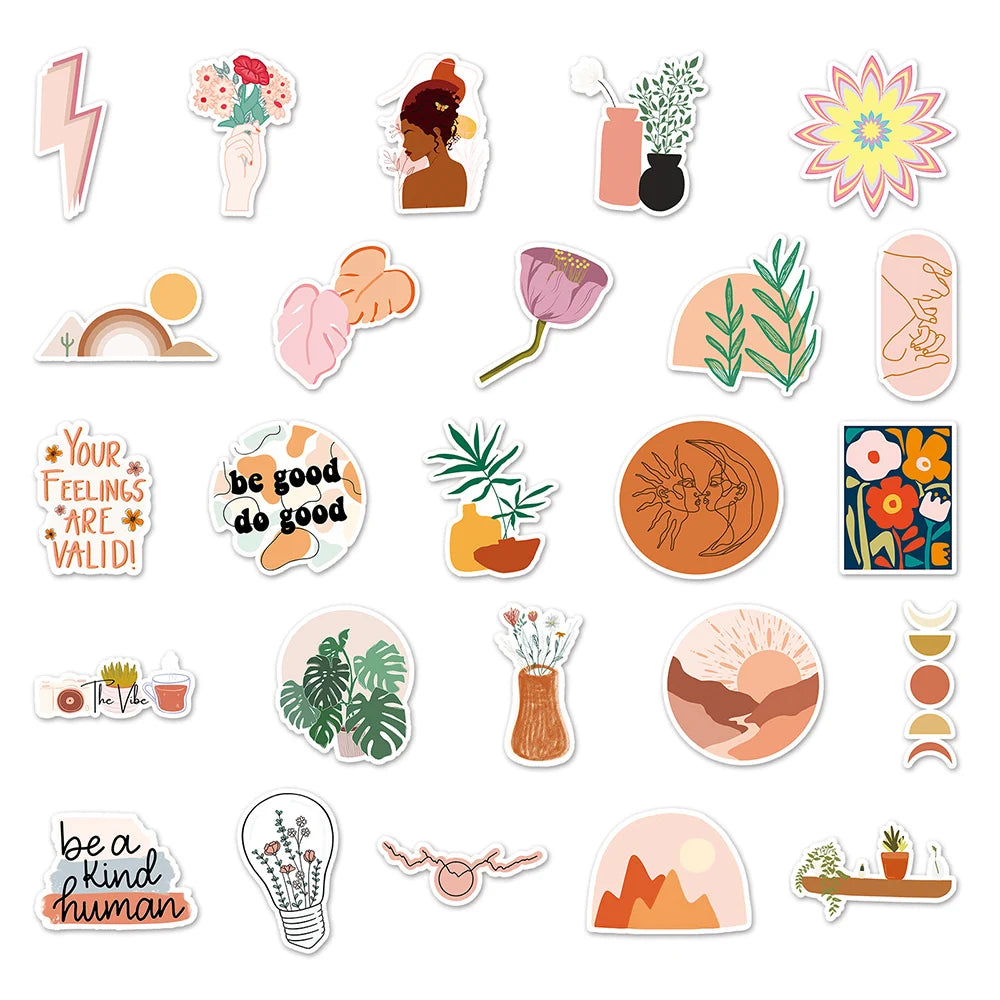 10/30/50PCS Cute Bohemia Art Aesthetic Stickers Scrapbook Laptop Phone Guitar Diary Graffiti Cartoon Boho Sticker Decal Kid Toy