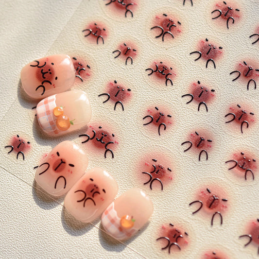 Kapibara Guinea Pig Nail Art Stickers - Cute Orange Decals