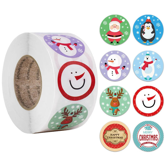 100-500pcs Christmas Stickers Roll Cartoons Gift Card Party Package Cute Santa Label Sealing Decor Party Supplies For Reward Kid