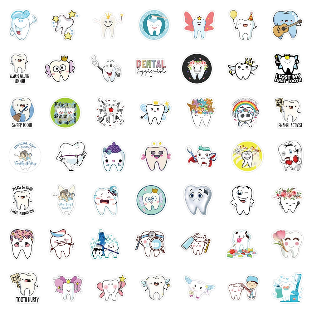 10/30/50pcs Cute Funny Cartoon Protect Teeth Graffiti Stickers Kawaii Laptop Phone Suitcase Decoration Stationery Sticker Toys