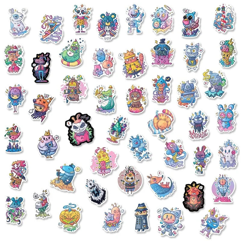 10/25/50pcs Funny Fantasy Weird Cartoon Cute Monster Psychedelic Waterproof Graffiti Sticker DIY Decal