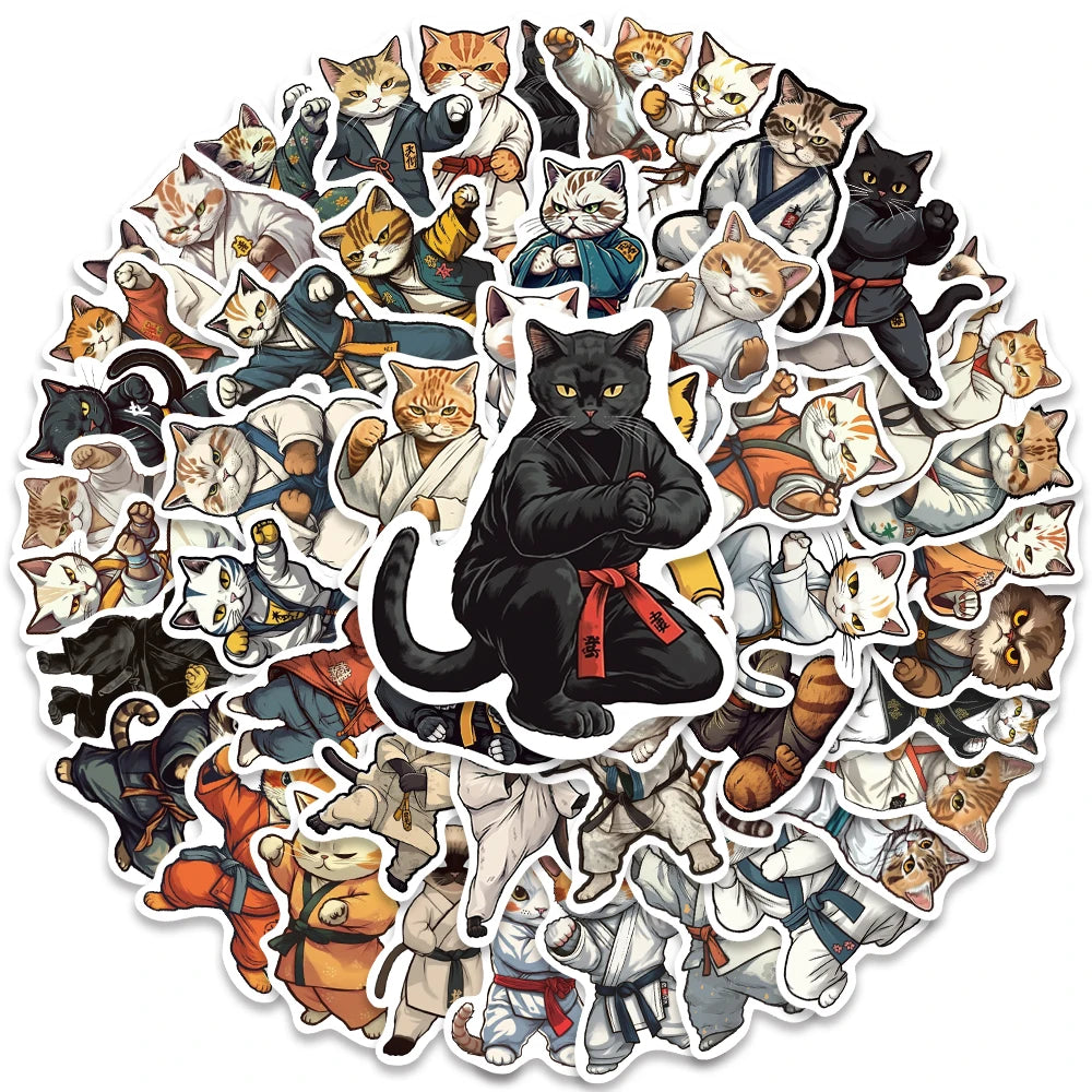 50PCS Kung Fu Cat Stickers for Car Laptop Phone Decor Waterproof Kids Toys