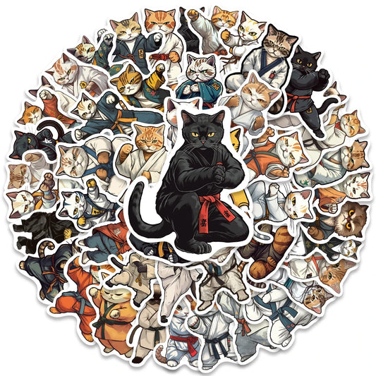 50PCS Kung Fu Cat Stickers for Car Laptop Phone Decor Waterproof Kids Toys