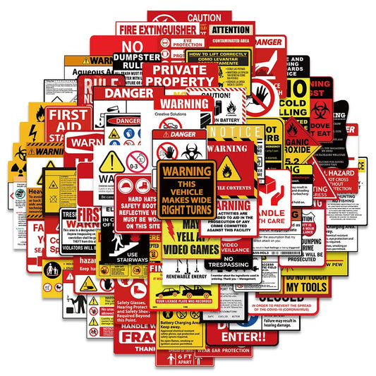 Warning Danger Stickers Decals Car Luggage Guitar Fridge Laptop DIY Graffiti Cartoon Kid Toy 10/40/75PCS