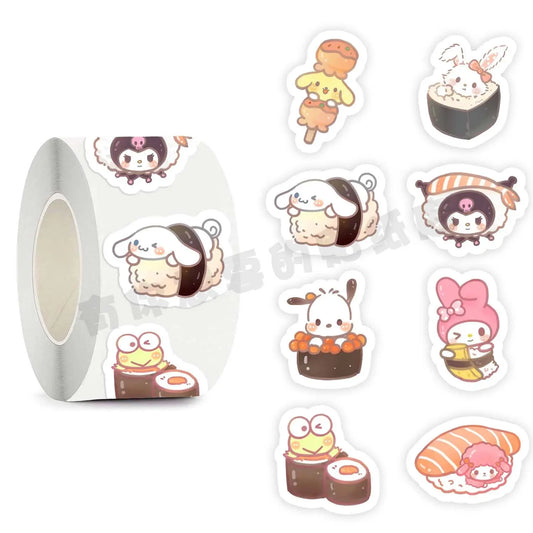 New 500PCS Gourmet Sanrio Roll Stickers Instagram Decorative Account Stickers Sealing Tape Expression Cute Cartoon Kawaii