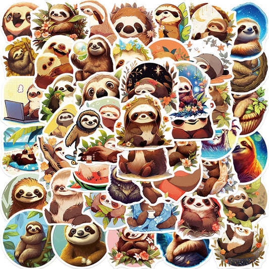 Sloth Cartoon Stickers 10/30/50pcs - Cute Kawaii Decals for Kids, Laptop, Luggage, Fridge