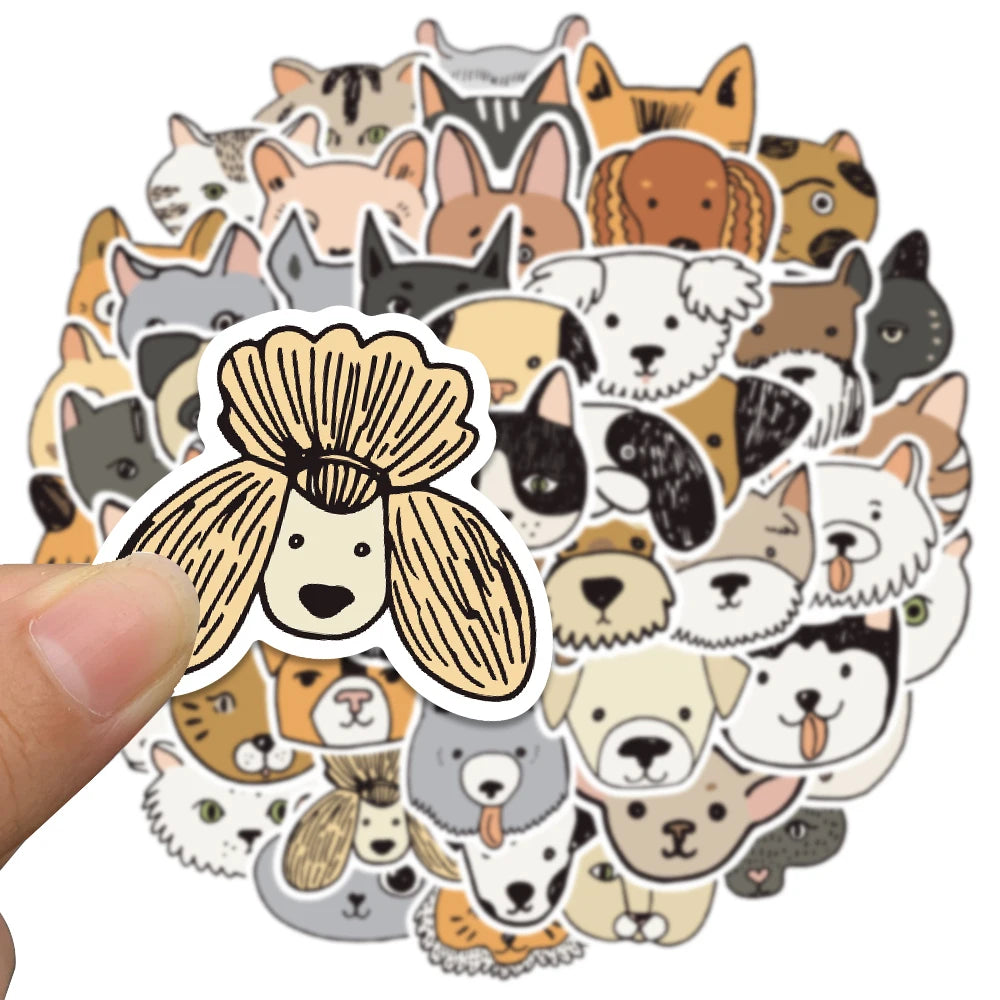 50pcs Cute Aesthetic Cartoon Cats and Dogs Animals Graffiti Stickers For Phone Laptop Fridge Cup Waterproof Decals Kids Toy