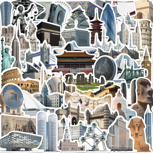 World Famous Buildings Stickers Set - Cartoon Decals for Phone, Suitcase, Laptop, Luggage, Bike, DIY
