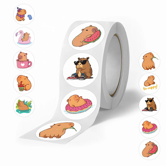 500pcs Capybara Cartoon Stickers Roll - DIY PVC Decals for Laptop, Phone, Suitcase, Reward, Gift