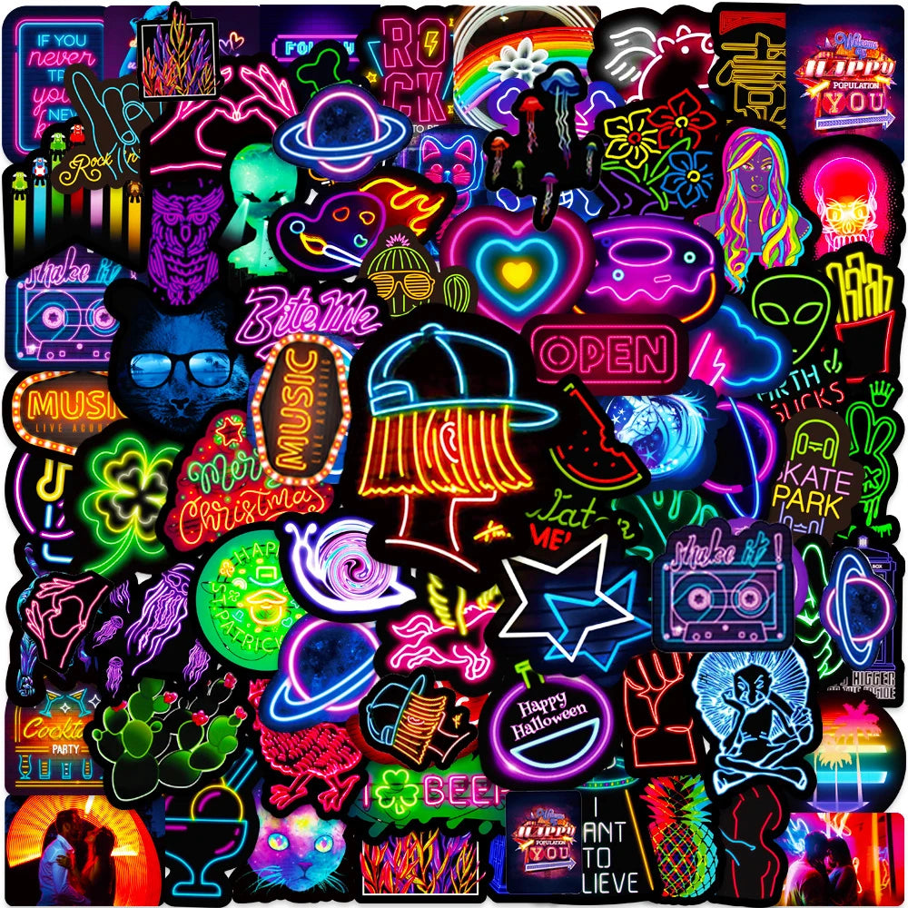 Cartoon Neon Vsco Graffiti Stickers Aesthetic Decals Skateboard Laptop Phone Waterproof 10/30/50/100pcs