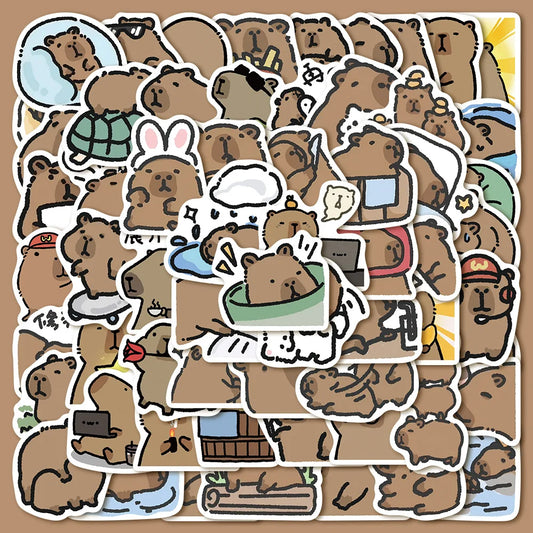 62pcs Cute Capibara Graffiti Stickers for Helmet, Wall, DIY Decoration