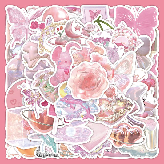 Cute Pink Aesthetic Stickers: 10/30/60pcs Waterproof Cartoon Decals for Skateboard, Scrapbook, Phone, Helmet, Car