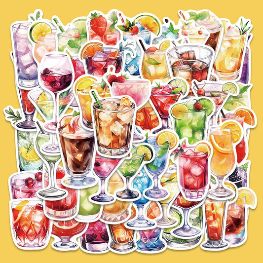 50pcs Cartoon Cocktail Graffiti Stickers for Helmets, Walls, DIY Decor