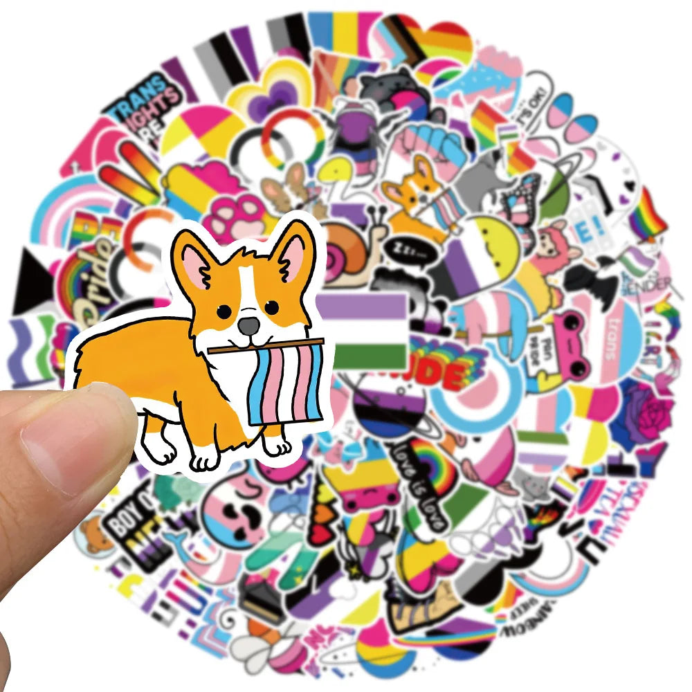 50/100pcs Colorful Cool Cartoon Rainbow LGBTQ Stickers For Laptop Phone Guitar Luggage Diary Waterproof Graffiti Vinyl Decals