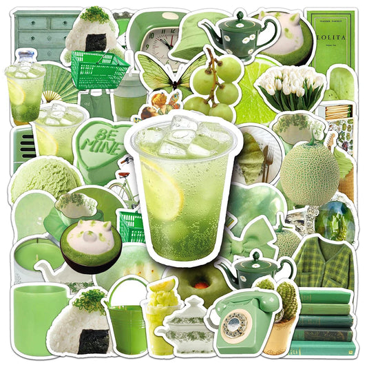 Green Cartoon Stickers Pack - Aesthetic Laptop, Suitcase, Phone, Wall Decals