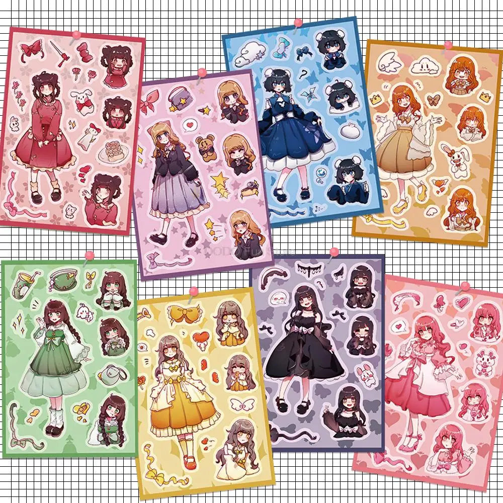 8PCS Cute Sweet Cool Girl Hand Account Sticker Colorful Cartoon Character PVC Decoration Diary Laptop Book Material Gift Decal