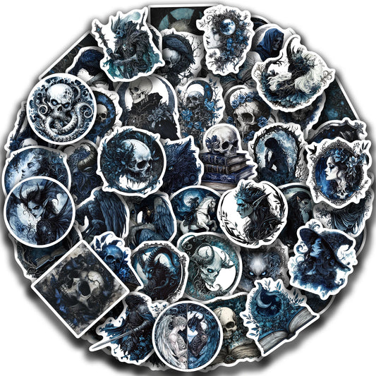 50 Gothic Skeleton Stickers: Waterproof Vinyl Decals