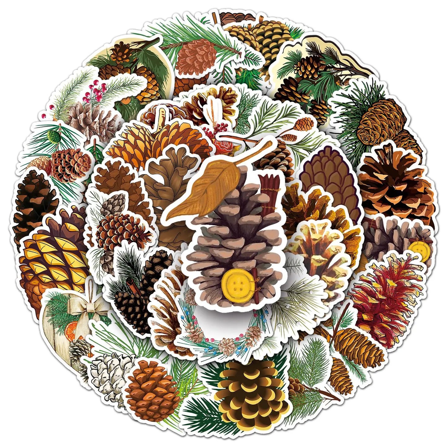 10/30/50PCS Pinecone Cartoon Stickers Plant Decals Kids Toy Scrapbook Luggage Laptop Phone Bike Skateboard Waterproof Graffiti