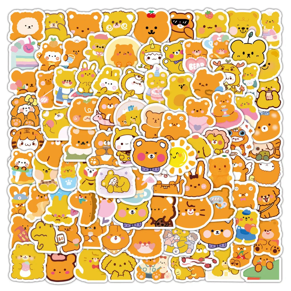 100pcs Kawaii Bear Cartoon Sticker Pack - Waterproof for Laptop, Phone, Car, DIY