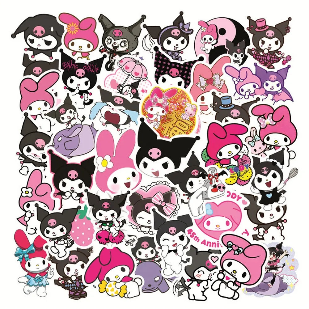 50pcs My Melody Kuromi Anime Stickers Waterproof Decals