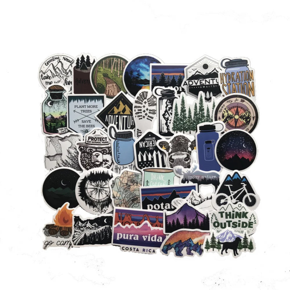 50PCS Camping Travel Stickers Wilderness Adventure Outdoor Landscape Waterproof Decal Sticker DIY Laptop Suitcase Motor Car