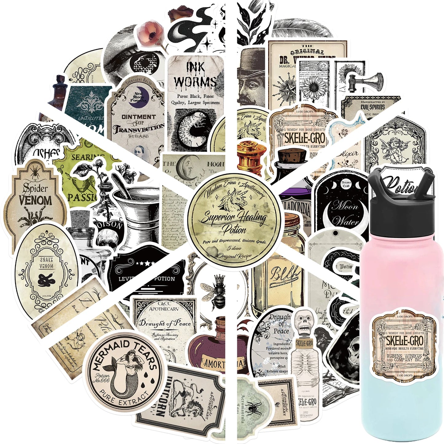 50PCS Retro Potion Label Gothic APothecary Stickers For Helmet Car Skateboard Laptop Phone Sticker DIY Graffiti Cool Decal