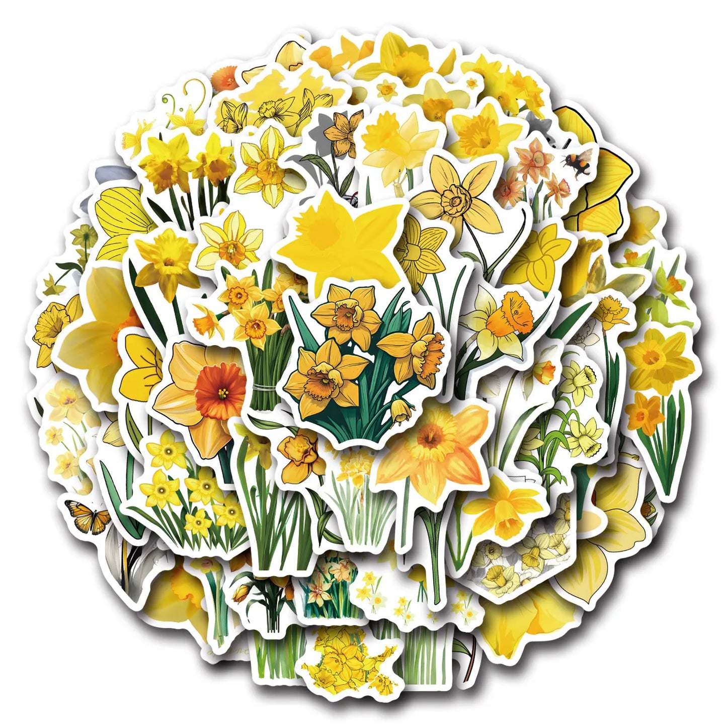 10/30/60PCS Daffodil Cartoon Sticker Yellow Flowers Decals DIY Cup Diary Scrapbook Luggage Laptop Car Bike Skateboard Kids Toy