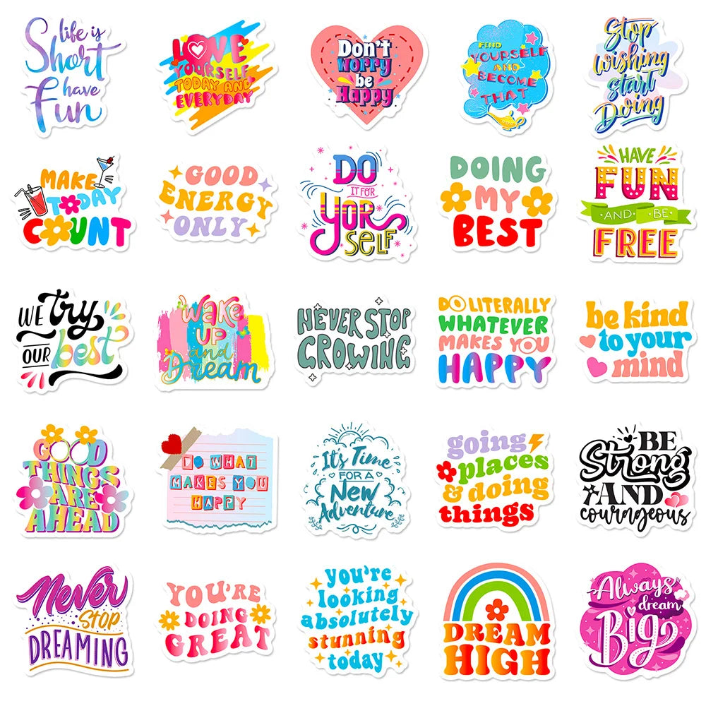 10/30/50/100pcs Cute Cartoon Motivational Phrase Stickers Inspirational Quote Decals Laptop Suitcase Phone Decoration Sticker