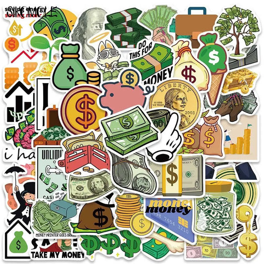 Cartoon Gold Coin Stickers for Luggage, Guitar, Fridge, Laptop, Kids Decals
