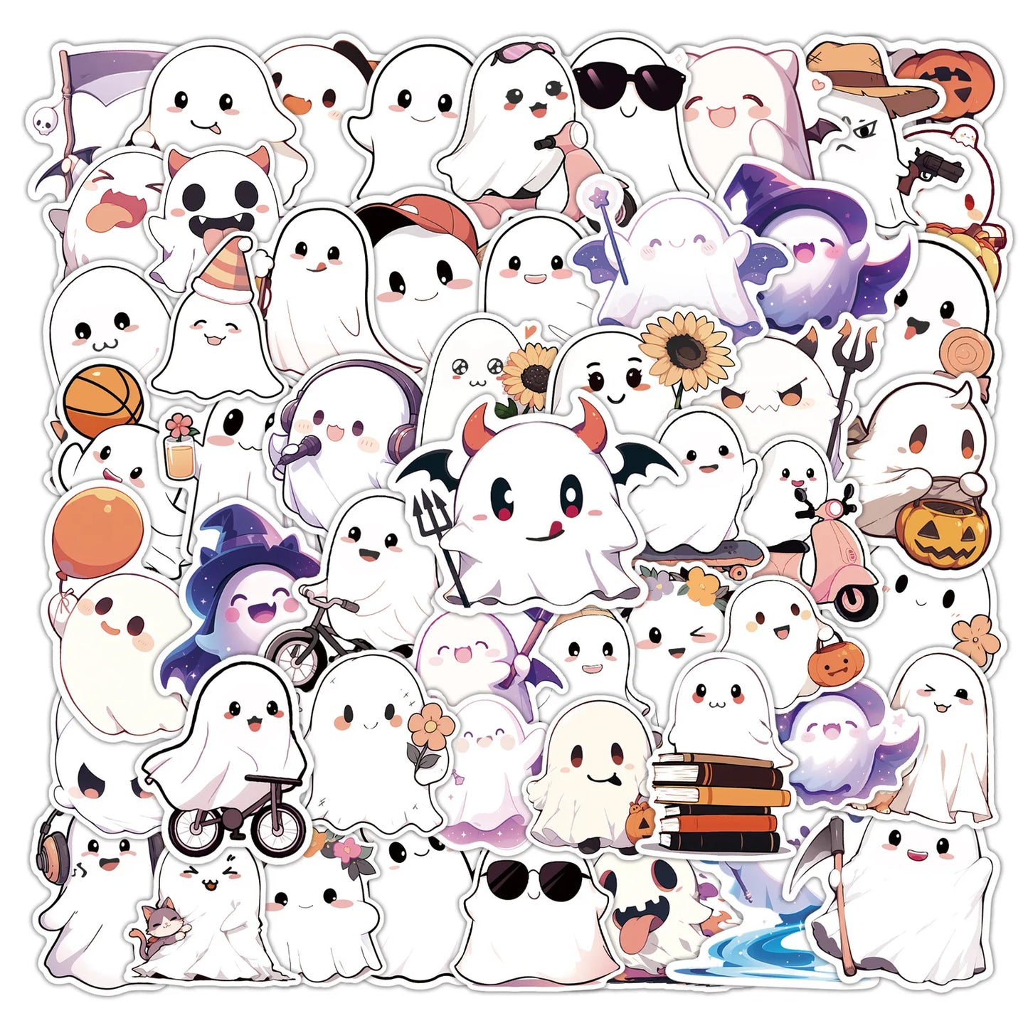 50Pcs Halloween Ghost Stickers Waterproof Decals