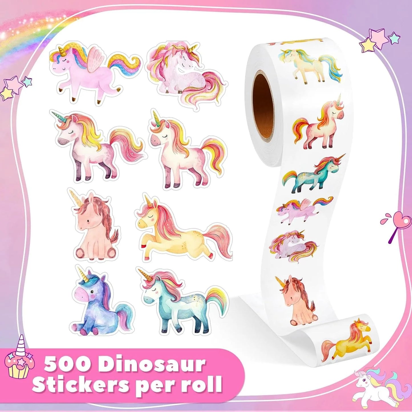 500Pcs /1 Rolls 2.5cm/1inch Cartoon Animals Horse Sticker Decoration Gift Box Sticker Label Stationery Sticker