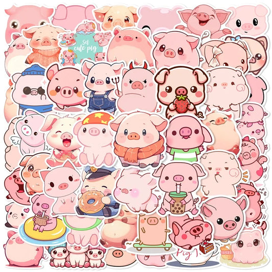 Kawaii Pink Pig Stickers Set - DIY Scrapbooking Supplies