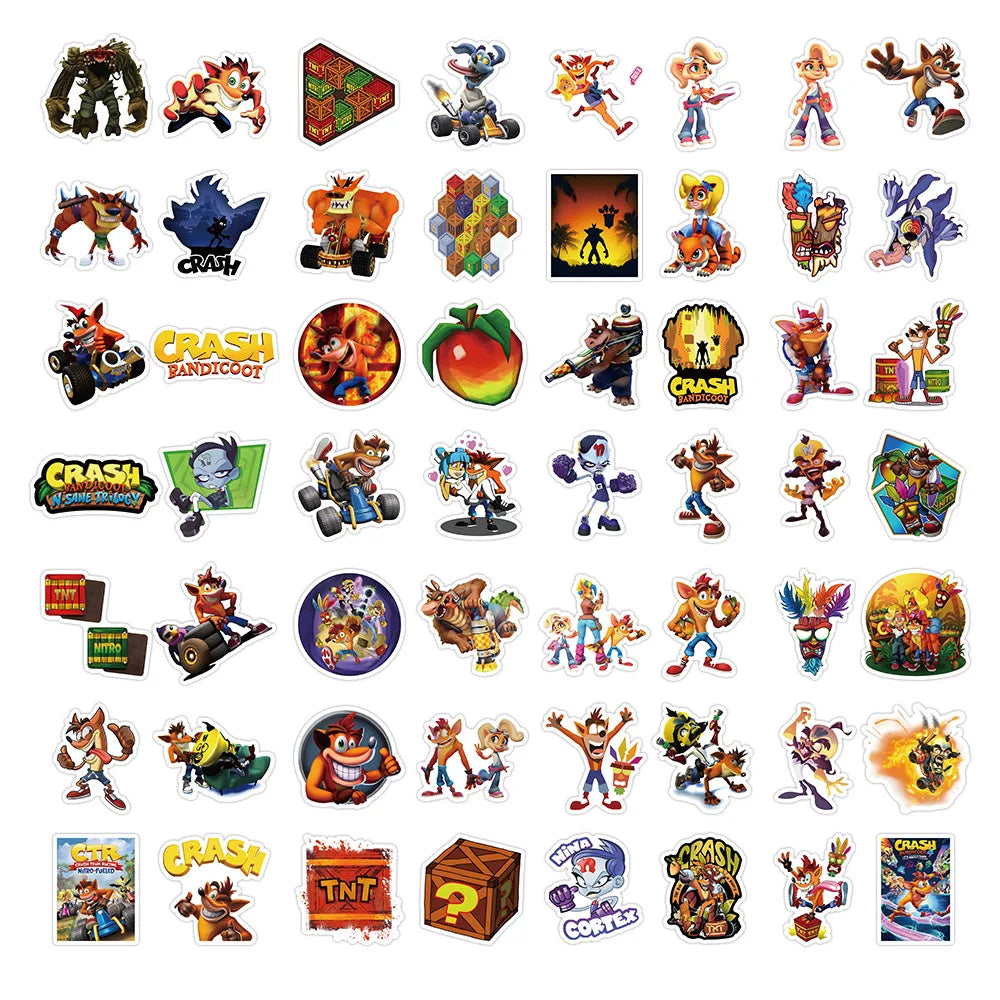 10/62Pcs Anime Video Game Crash Bandicoot Sticker Packs