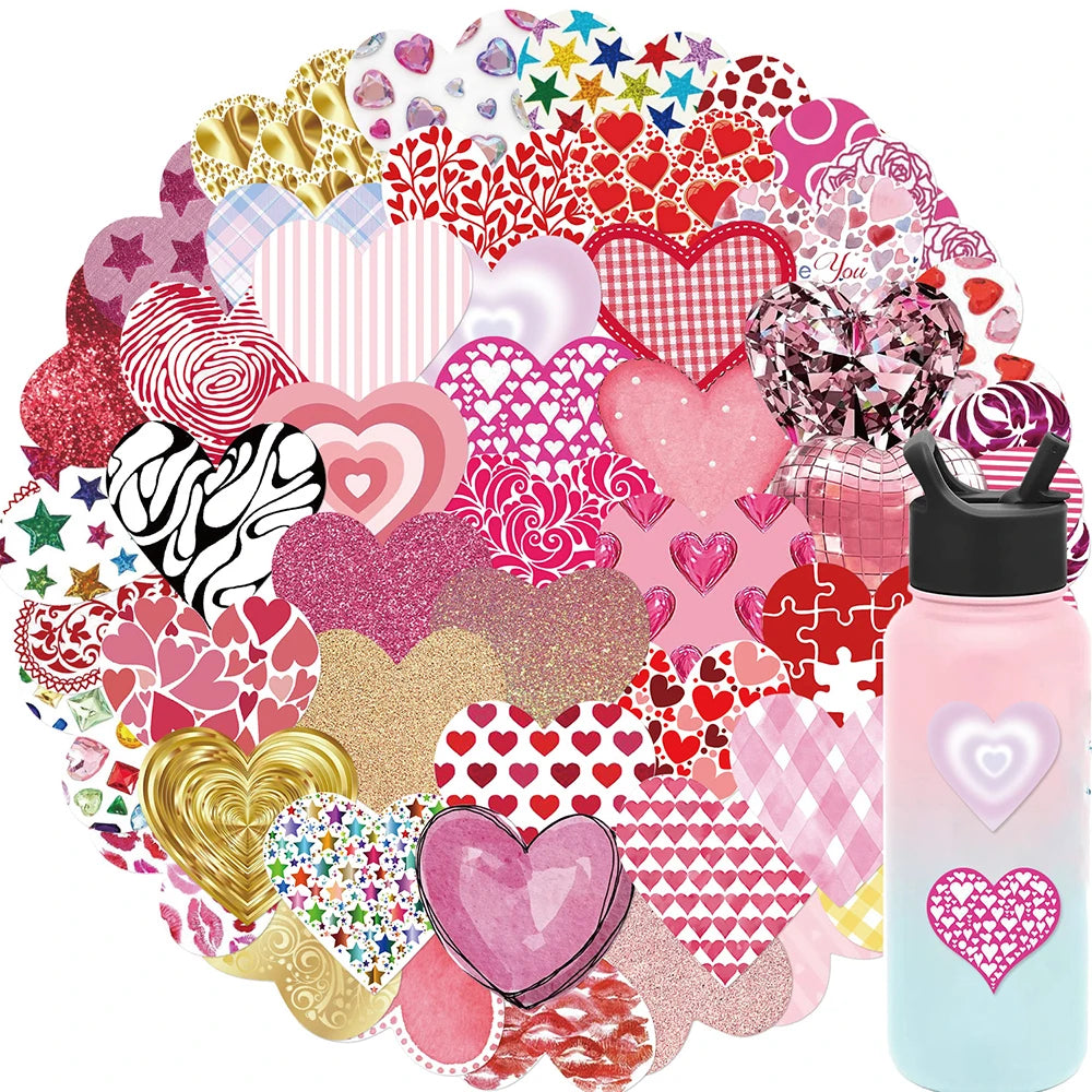 10/30/50PCS Pink Love Cute Heart Stickers Romantic Decals Graffiti Toys DIY Waterproof Phone Notebook Suitcase Bike Guitar Gifts