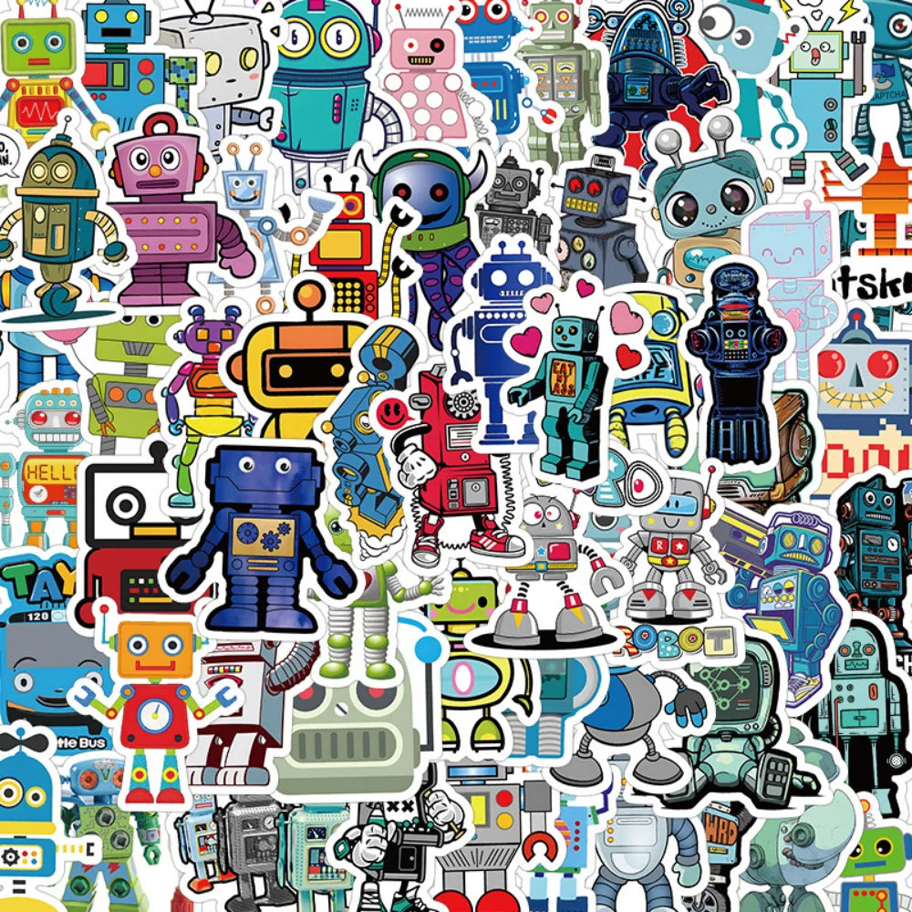 10/50Pcs Robot Graffiti Sticker Personality Cartoon Cute Child Sticker DIY Skateboard Luggage Sticker Wholesale