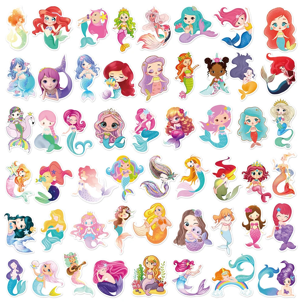 10/30/50PCS Cute Cartoon Mermaid Stickers Kawaii Princess Decals Kids Toy Stationery Fridge Phone Car Guitar Bike DIY Decoration