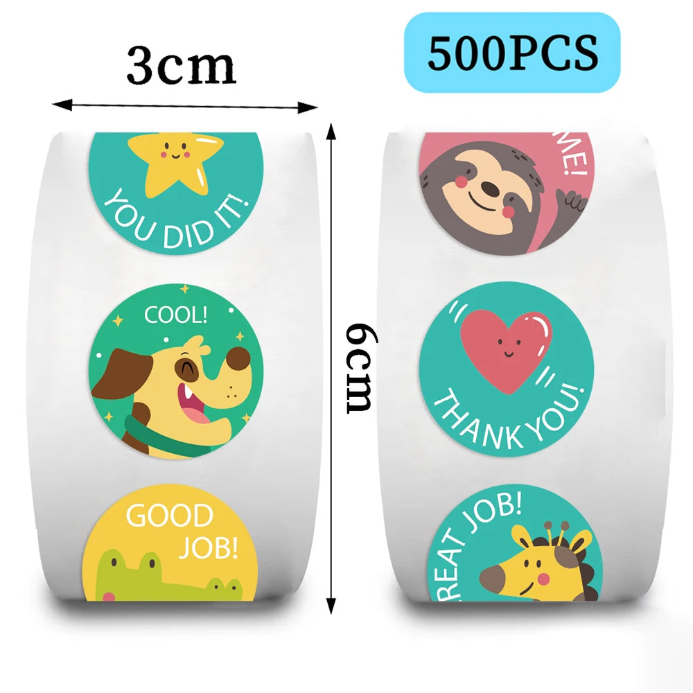 500pcs/Roll Cartoon Animals Stickers Kawaii Teacher Reward Diy Pvc Laptop Decals Decoration Stiker Children Toy Girl Gift