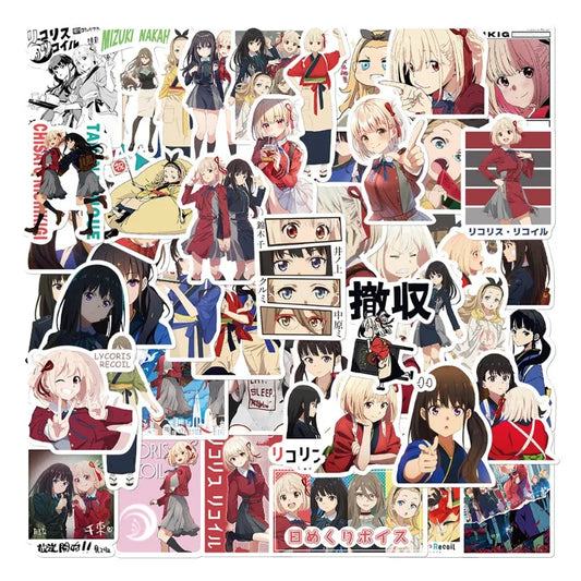 Lycoris Recoil Anime Stickers 50pcs for Luggage, Water Bottles, Phones, Laptops, Cars, Scooters, Fridges