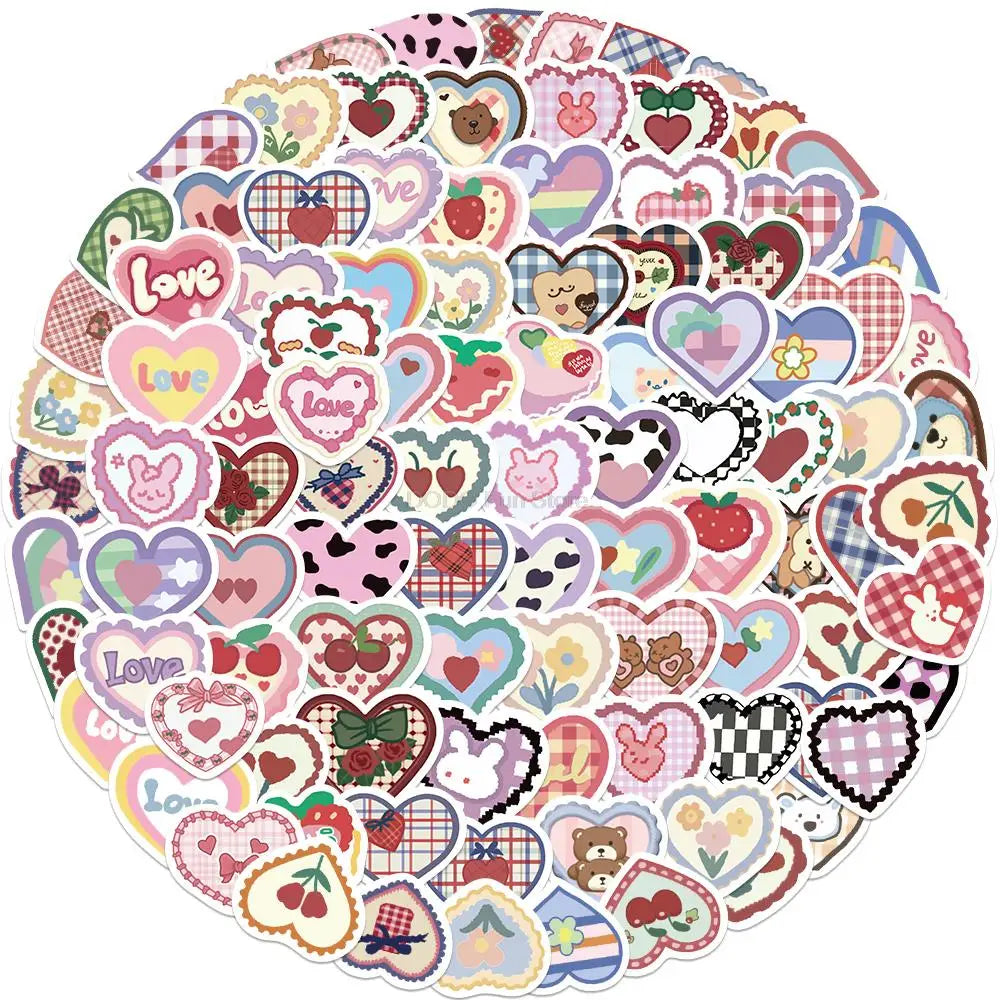 100PCS Cartoon Love Heart Sticker Heart Shape DIY Scrapbook Gift Packaging Party Wedding Valentine's Day Stationery Decal