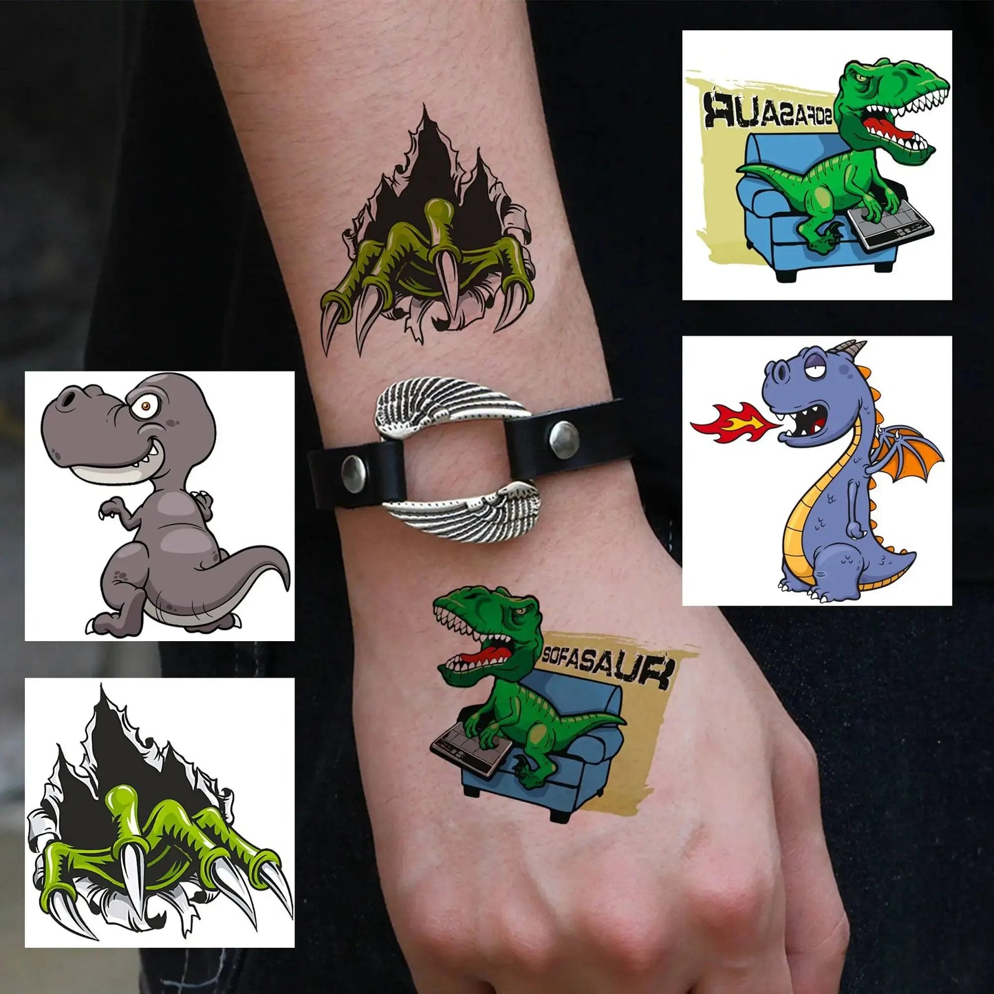 50 PCS 3D Dinosaur Temporary Tattoos For Boys Girls Kids Fake T-Rex Tattoo Sticker Small Dino Party Favor Sets Supplies Tatoos