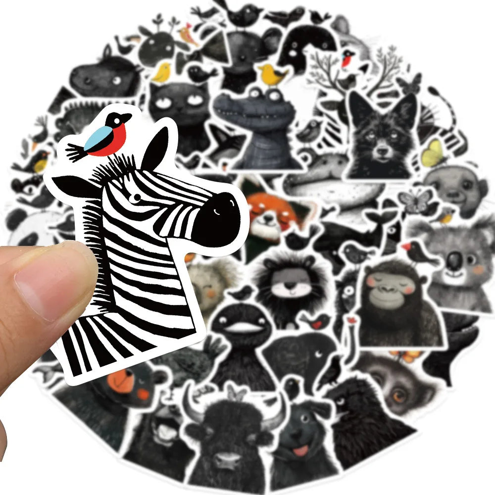 10/30/50PCS Black White Cartoon Stickers Animal Graffiti Decals DIY Luggage Laptop Phone Guitar Car Bike Skateboard Sticker Toy