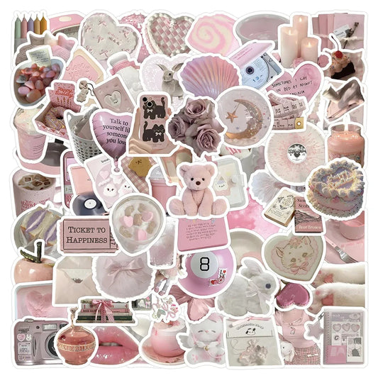 Kawaii Pink Aesthetic Stickers Cartoon Decals for Laptop Suitcase Scrapbook