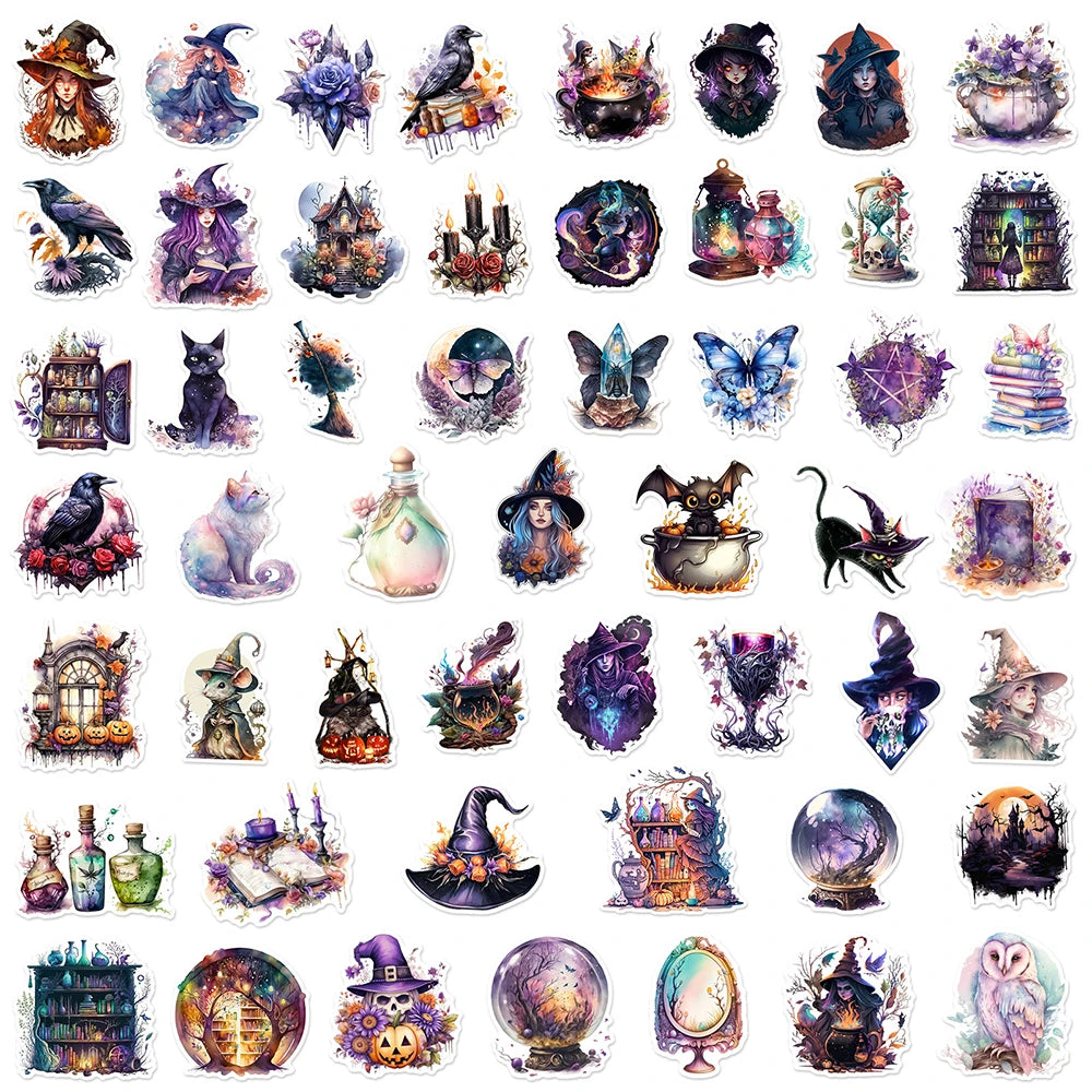 10/30/50pcs Gothic Magic Witch Cartoon Waterproof Stickers Halloween Horror Aesthetic Decals Car Laptop Cool Graffiti Sticker